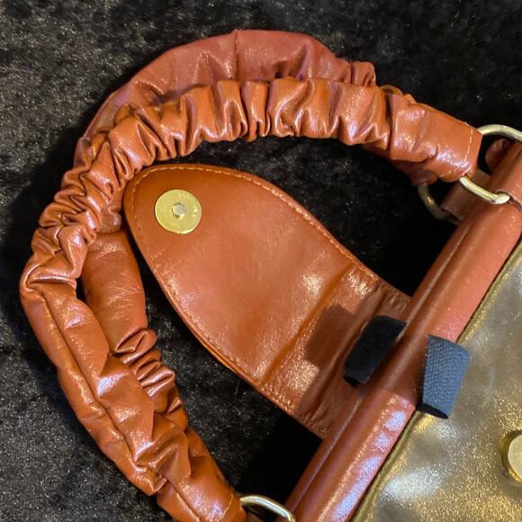 Vintage Leather Giraffe Embroidered Patchwork Metallic Embossed Purse Leaf Gold - Picture 7 of 14